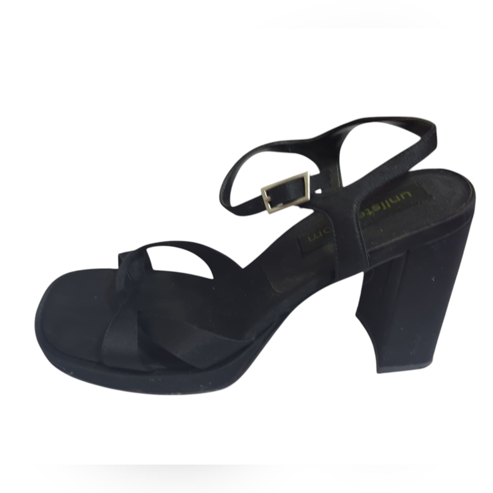 Y2K Vintage 90s Women's Chunky Heels Shoes Black Satin Whimsigoth Fairygrunge 9